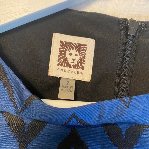 ANNE KLEIN belted chevron dress, metallic blue & black SZ 2 - Picture 4 of 11